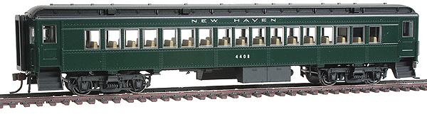Heavyweight 65' Branchline Coach w/Lights - Ready to Run -- New Haven (Hunter Green, black roof, silver-gray lettering)