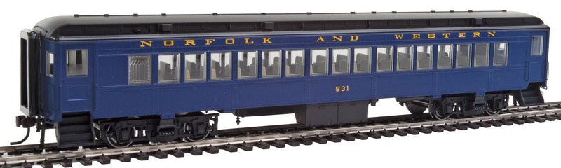 Heavyweight 65' Branchline Coach w/Lights - Ready to Run -- Norfolk & Western #531 (Pevler Blue, black)