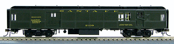 Heavyweight 65' Branchline Baggage/Railway Post Office w/Lights - Ready to Run -- Santa Fe (Pullman Green, black Roof)