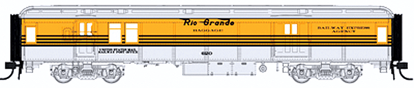 Heavyweight 65' Branchline Baggage/Railway Post Office w/Lights - Ready to Run -- Denver & Rio Grande Western (4-Stripe Scheme, Aspen Gold, silver)
