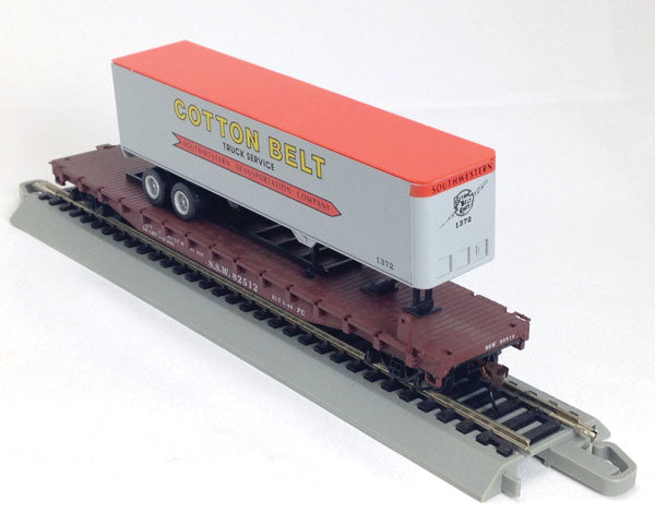 54' Flatcar w/40' Trailer - Kit -- Cotton Belt SSW #82512 (Boxcar Red w/gray & red SSW Trailer)