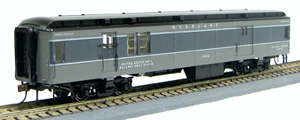 Heavyweight 65' Branchline Baggage/Railway Post Office w/Lights - Ready to Run -- Union Pacific (Overland, 2-Tone Gray)