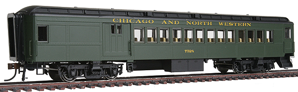 Heavyweight 65' Branchline Combine w/Lights - Ready to Run -- Chicago & North Western (Pullman Green, black Roof)