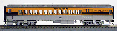 Heavyweight 65' Branchline Combine - Ready to Run -- Denver & Rio Grande Western (4-Stripe Scheme; Aspen Gold, silver)