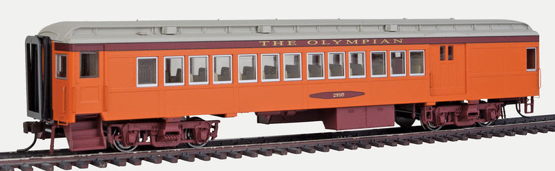 Heavyweight 65' Branchline Combine w/Lights - Ready to Run -- Milwaukee Road #2750 (Olympian, orange, maroon, gray)