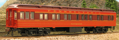 Heavyweight 65' Branchline Solarium-Observation w/Lights - Ready to Run -- Pennsylvania Railroad (Fleet of Modernism, red, Tuscan)