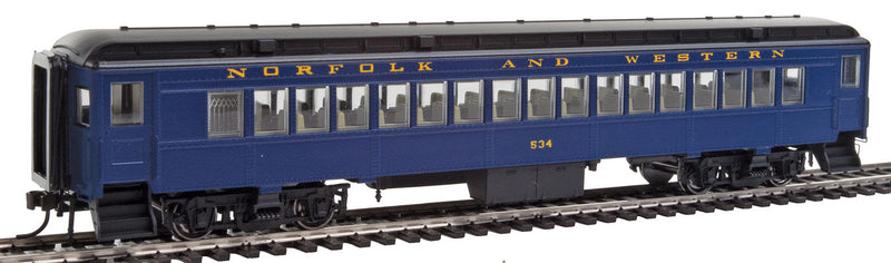 Heavyweight 65' Branchline Coach w/Lights - Ready to Run -- Norfolk & Western #534 (Pevler Blue, black)