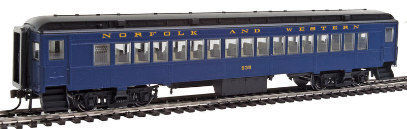 Heavyweight 65' Branchline Coach w/Lights - Ready to Run -- Norfolk & Western #535 (Pevler Blue, black)