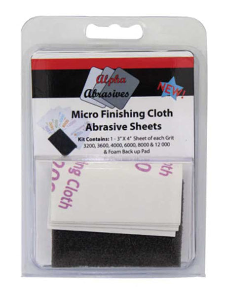 Micro Finishing Cloth Abrasive 3 x 4" Sheets with Foam Back-Up Pad -- 1 Each: 1500, 1800, 2400, 3200, 3600, 4000, 6000, 8000, 12,000 Grit