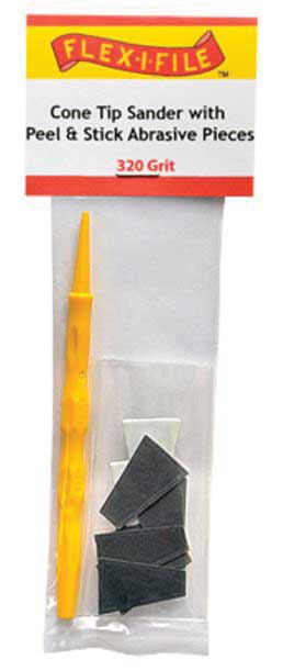 Cone-Tip Sander -- 320 Grit Abrasive Pieces (10) & Handle