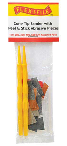 Cone-Tip Sander -- 3 Each of 5 Grit Abrasive Pieces & 2 Handles