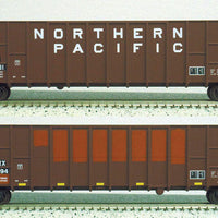 Gunderson Deep-Rib Wood Chip Gondola 2-Pack - Ready to Run -- Greenbrier Leasing GBRX #34681, 34694 (Ex-NP Car, Boxcar Red)