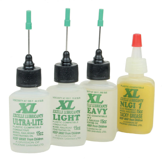 XL Lube Kit for N & Z Scales -- One 1/2oz  14.8mL Bottle Each: Ultra-Lite, Light, Heavy & NLGI Grease 1