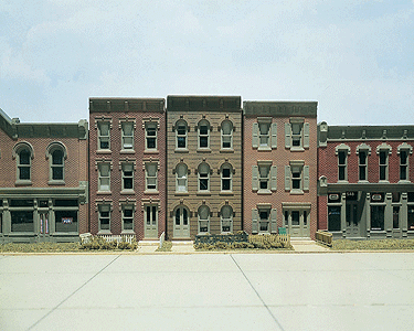 Townhouse Flats (Front Wall Only)- Woodland Scenics DPM Landmark Structures(R) -- Kit - 7-5/16 x 1/8"  18.5 x 3.17cm