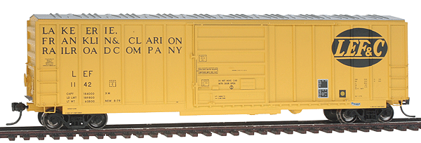 Evans-USRE Early 5277 Boxcar - Ready to Run -- Lake Erie, Franklin & Clarion LEF #1142 (yellow, black, Large Logo)