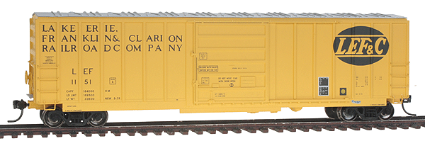 Evans-USRE Early 5277 Boxcar - Ready to Run -- Lake Erie, Franklin & Clarion LEF #1151 (yellow, black, Large Logo)