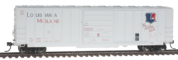 Evans-USRE Early 5277 Boxcar - Ready to Run -- Louisiana Midland LOAM #88061 (white, blue, red)
