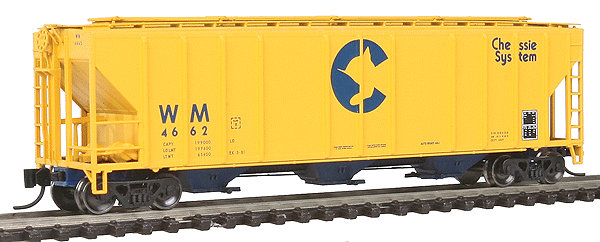 Pullman-Standard PS-2CD 3-Bay Covered Hopper - Ready to Run -- Chessie System/WM #4662 (yellow, blue, Large Logo)