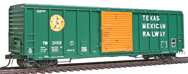 Pullman-Standard 5344 50' Boxcar - Ready to Run -- Texas Mexican Railway #3152 (green, orange, Billboard Lettering)