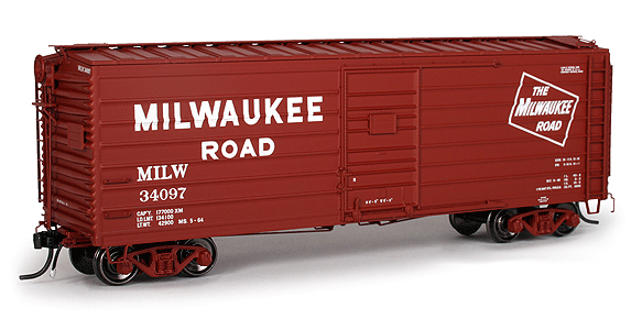 Milwaukee Road 40' Full-Length Rib-Side Boxcar - Ready to Run -- Milwaukee Road #34097 (1963 Repaint, Boxcar Red)