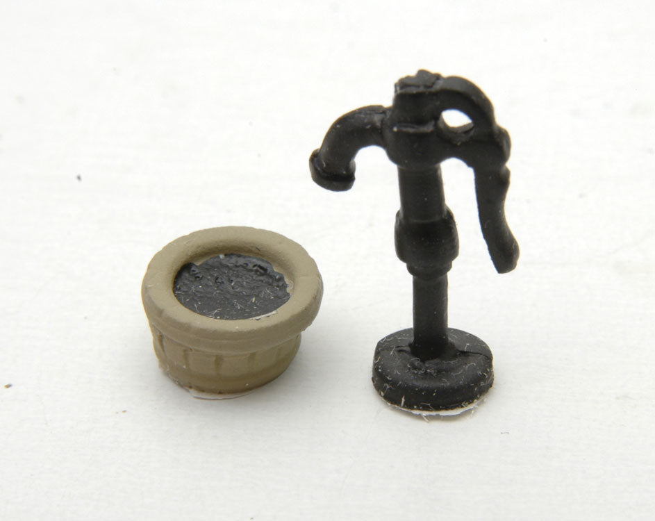 Hand Water Pump and Tub -- Unpainted Metal Castings