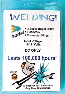 Welding Pack of 3 LEDs -- 5mm 7-12 Volt (DC only) Includes: 2 Flashing White, 1 Solid Blue