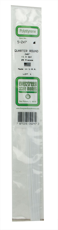 Styrene Shape Rod -- .040" Quarter Round pkg(25)