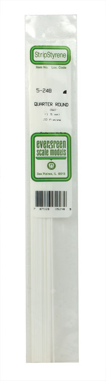 Styrene Shape Rod -- .060" Quarter Round pkg(20)