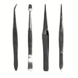 Stainless Steel Tweezers -- 4 Piece Set, Pouch