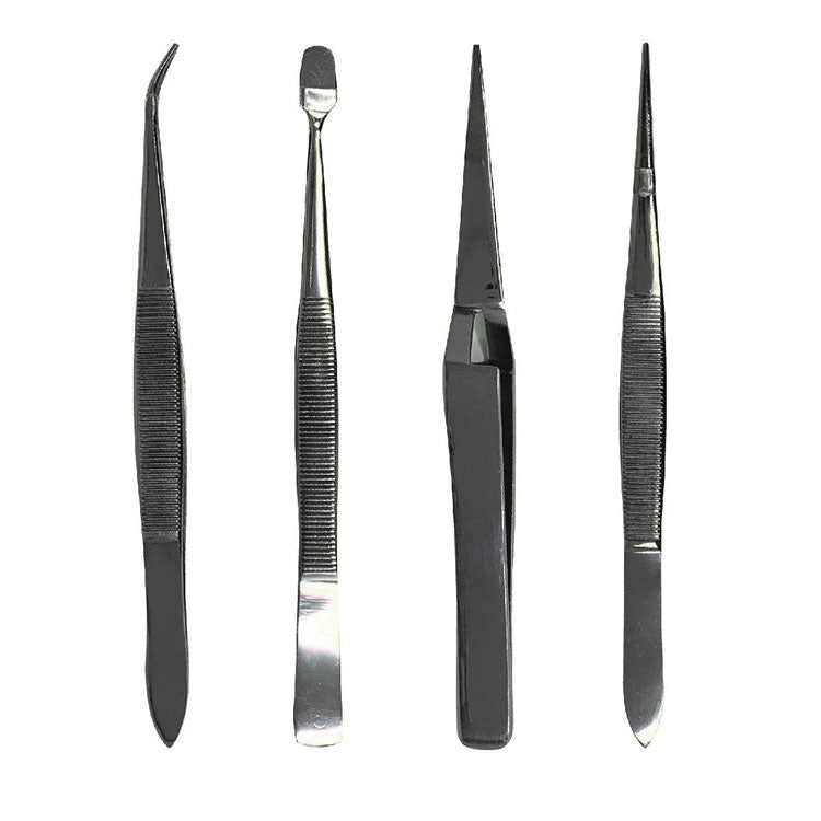 Stainless Steel Tweezers -- 4 Piece Set, Pouch
