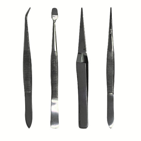 Stainless Steel Tweezers -- 4 Piece Set, Pouch