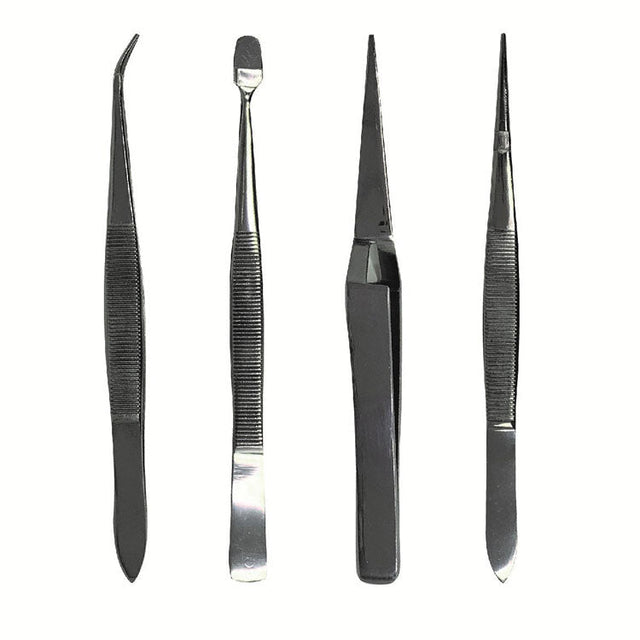 Stainless Steel Tweezers -- 4 Piece Set, Pouch