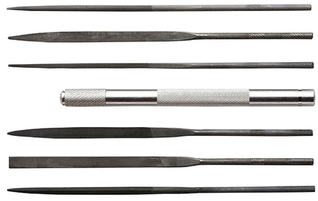 5 1/2" Long, Cut #2 Needle Files -- 6-Piece Assorted Set with Handle (Carded)