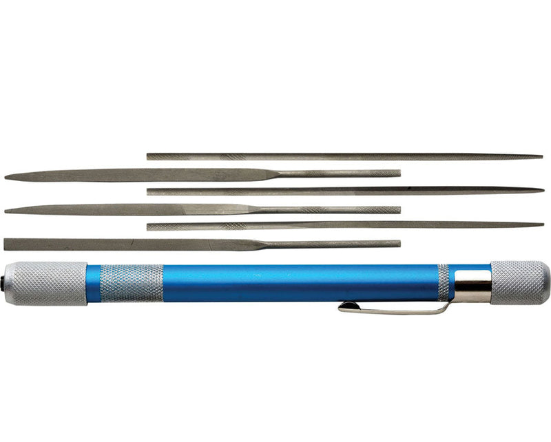 Aluminum File Handle w/6 Assorted Mini Needle Files -- Carded