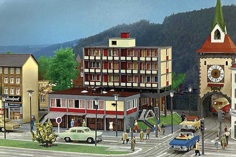 B-928 Modern Bank Building with Faller Magazine Reprint -- Kit - 9-3/8 x 6-1/2 x 6-1/4"  23.8 x 16.5 x 15.8cm-1