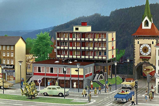 B-928 Modern Bank Building with Faller Magazine Reprint -- Kit - 9-3/8 x 6-1/2 x 6-1/4"  23.8 x 16.5 x 15.8cm-1