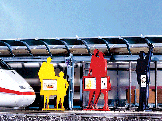 Modern German Railroad Station Information/Bulletin Boards -- Set of Six (red, blue, yellow)