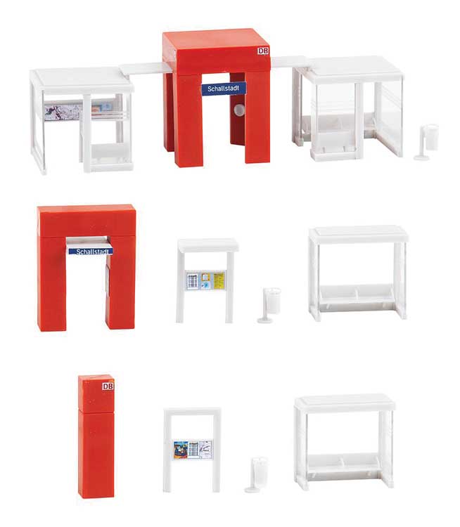 Modern Derman Federal Railways DB "Plus Point" -- 2 Waiting Shelters, 2 Platform Info Boards, 2 Bench Shelters, 2 Info Boards-2