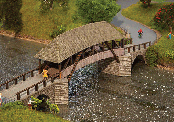 Wood Covered Arched Bridge -- Weathered Laser-Cut Wood Kit - 14-9/16 x 3-1/4 x 4-5/16"  37 x 8.3 x 11cm