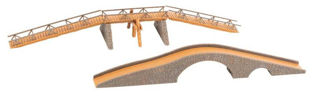2 Pedestrian Footbridges -- Kit - 1 Each Stone Arch and Wooden-1