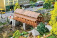 Covered Wooden Railway Bridge with Stone Approaches/Abutments -- Kit - 15-9/16 x 3-1/8 x 4-3/4" 38.5 x 8 x 12cm-1