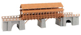 Covered Wooden Railway Bridge with Stone Approaches/Abutments -- Kit - 15-9/16 x 3-1/8 x 4-3/4" 38.5 x 8 x 12cm-2