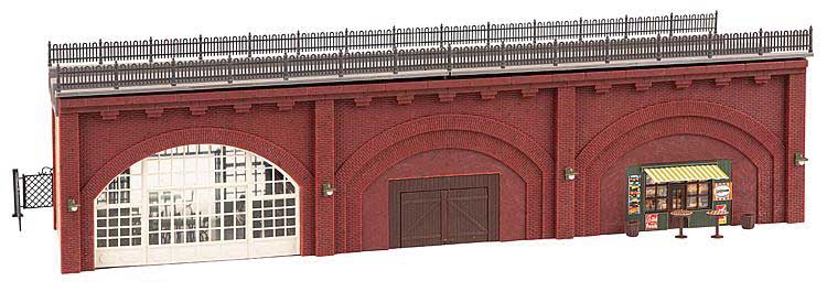 Brick Arcades with Shops, Interiors and Track Bed -- Kit - 14-1/8 x 5-7/16 x 3-13/16"  35.8 x 13.8 x 9.7cm-3