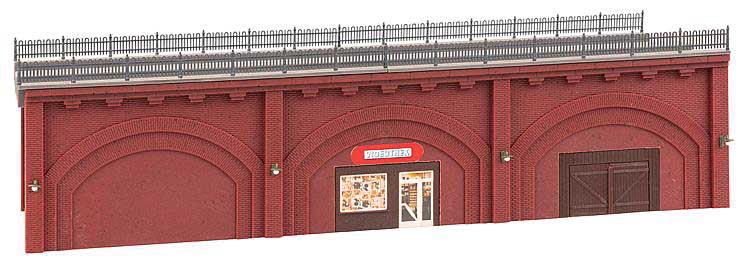 Brick Arcades with Shops and Track Bed -- Kit - 14-1/8 x 5-7/16 x 3-13/16"  35.8 x 13.8 x 9.7cm-2