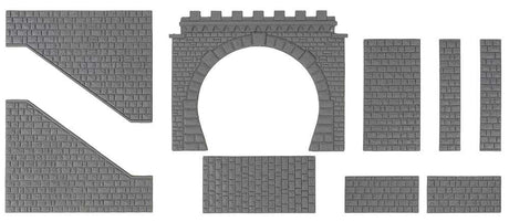 Double-Track Tunnel Portal with Wing Walls -- Cut Stone, 2-3/4"  6.9cm-2