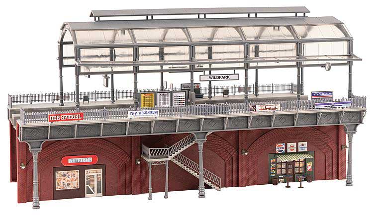 Double-Track Elevated Urban Train Station with Glass Train Shed -- Kit - 14-3/16 x 7-7/8 x 7-13/16"  36 x 20 x 19.8cm-2