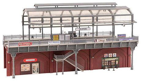 Double-Track Elevated Urban Train Station with Glass Train Shed -- Kit - 14-3/16 x 7-7/8 x 7-13/16"  36 x 20 x 19.8cm-2