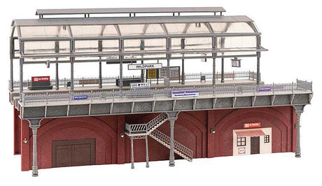 Double-Track Elevated Urban Train Station with Glass Train Shed -- Kit - 14-3/16 x 7-7/8 x 7-13/16"  36 x 20 x 19.8cm-3