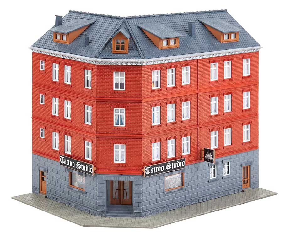 Corner Townhouse with Tattoo Parlor -- Kit - 8-1/4 x 6-1/8 x 7-3/4" 21 x 15.5 x 18.5cm-2