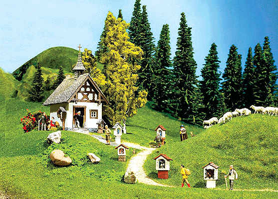 Chapel w/Wayside Crosses -- 2-5/8 x 2-3/16 x 4"  6.5 x 5.5 x 10cm